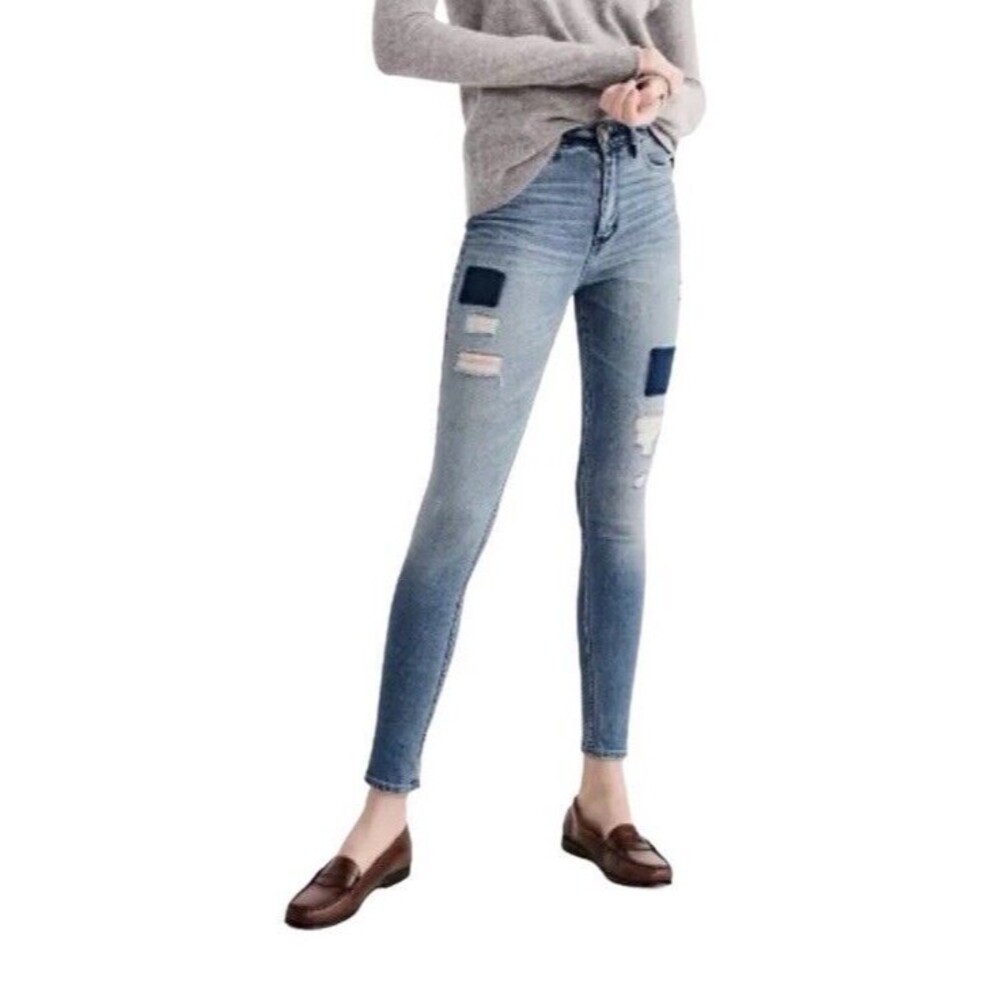 Abercrombie & Fitch Sz 6 R Super Skinny High Rise Patchwork Distressed Jeans